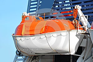 Safety lifeboat on ship deck