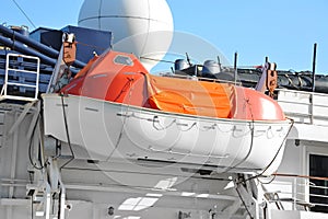 Safety lifeboat on ship deck