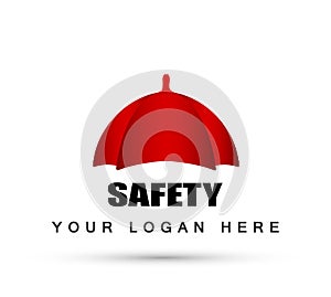 Safety logo umbrella concept care red concept symbol icon design vector on white background