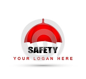 Safety logo umbrella concept care red concept symbol icon design vector on white background