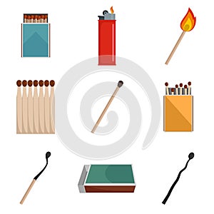 Safety match ignite burn icons set isolated
