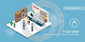 Safety measures at the food shop during coronavirus epidemic