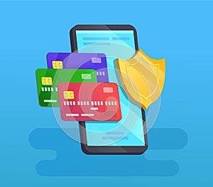 Safety payment by cards, cellphone with shield