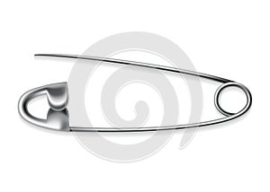 Safety pin icon. Metal sewing tool for fasten pieces of clothing together. Vector design of opened silver or stainless