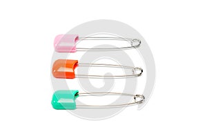 Safety pin on white background