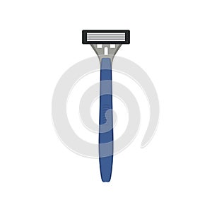 Safety razor flat design vector illustration. Cartoon isolated metal shaver with sharp blade to shave and care male and female