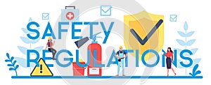 Safety regulation typographic header concept. Occupational safety