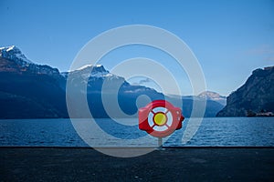 Safety ring at mountain lake. Switzerland