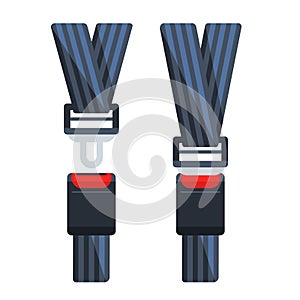 Safety seat belt, open and closed seatbelt. Road strap, Lifesaver. Vector illustration