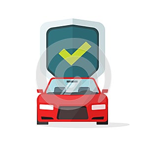 Safety and security test check on automobile vector concept flat cartoon illustration, idea of car auto insurance icon