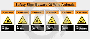 Safety sign beware of wild animals