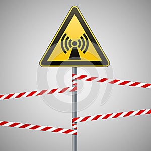 Safety sign. Caution - danger Electromagnetic field. Barrier tape. Vector illustrations.