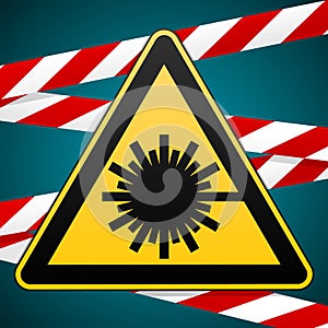 Safety sign. Caution - danger Laser radiation. High-risk zone. Barrier tape. Vector illustrations.