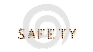 Safety spelled out with bullets isolated on white