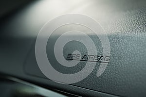 Safety SRS airbag sign on the car dashboard