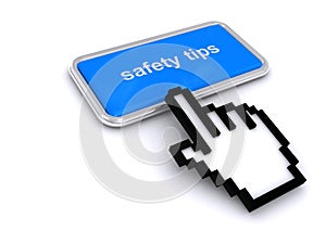 Safety tips button on white photo