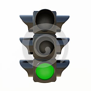 Safety travel on road concept. Traffic Green Light isolated cutout on white background. 3d render