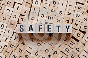 Safety word written on wood block