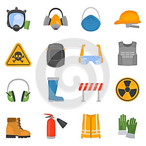 Safety work color flat icons set for web and mobile design