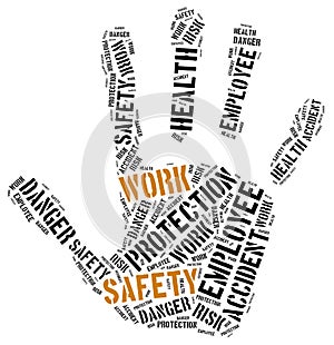 Safety at work concept. Word cloud illustration.