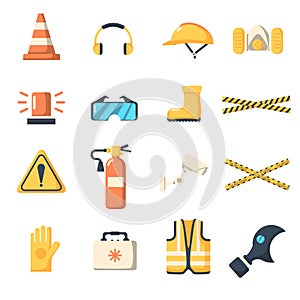 Safety work icons flat style.