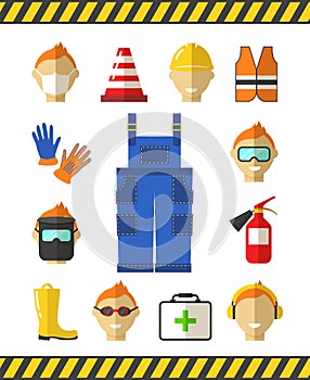 Safety at work. Job safety flat icons. Protective