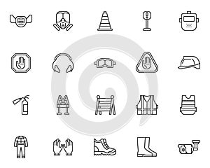 Safety workwear line icons set