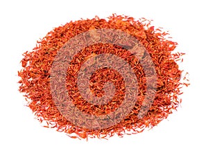 Safflower petals used in chinese herbal medicine. A more common variety than saffron photo