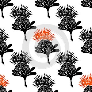 Safflower silhouette seamless pattern. Illustration on white background.