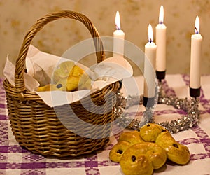 Saffron buns in a basket photo