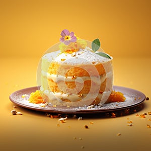 Saffron Cake On Yellow Background - Charming Frivolity In 3d Render photo