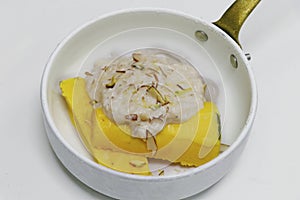 Saffron kulfi with falooda, indian sweet food specialty