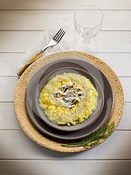 Saffron risotto with gold leaf