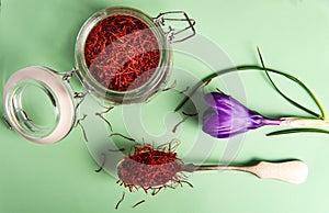 Saffron spice tea crop and flower photo