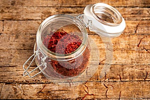 Saffron spice tea crop in a traditional box photo