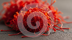 Saffron threads on stone surface close-up.