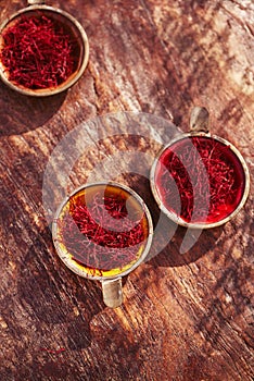 Saffron threads  in vintage dishes