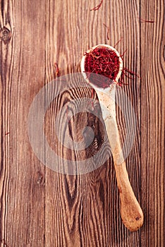 Saffron threads  with vintage spoons