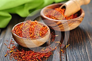 Saffron on wooden background