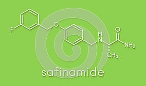 Safinamide Parkinson`s disease drug molecule. Skeletal formula.