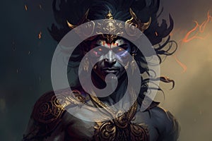 The saga of Indra the king of the gods who was tricked and defeated by the Asura king Vritra. AI generation