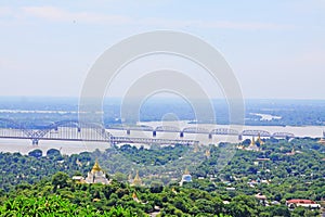 Sagaing Hill Pagodas And Irrawaddy River, Sagaing, Myanmar