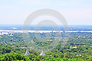 Sagaing Hill Pagodas And Irrawaddy River, Sagaing, Myanmar