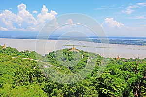 Sagaing Hill Pagodas And Irrawaddy River, Sagaing, Myanmar