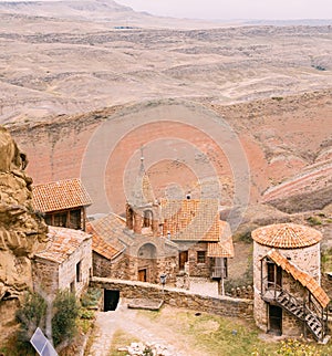 Sagarejo Municipality, Kakheti Region, Georgia. Old Tower In Ancient Rock-hewn Georgian Orthodox David Gareja Monastery