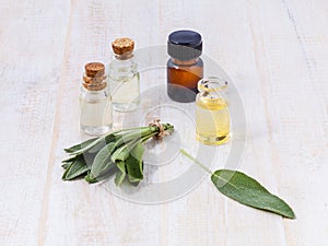Sage essential oil for aromatherapy.