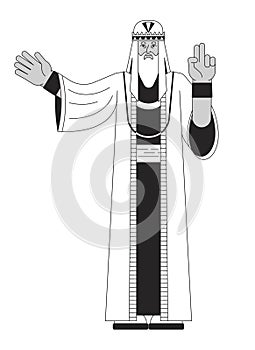 Sage man flat line black white vector character