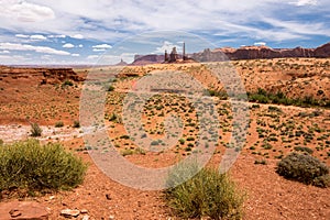 Sagebrush and red rock landscape in Monument Valley Utah