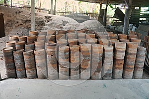 Saggar or Jock is a container of Chicken bowls for protecting flame and ashes from fuel during firing in the kiln. photo