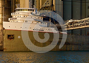 A close up of the bulk self loading freighter in Sarnia, Sept. 2018